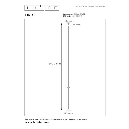Lucide Premium LINIAL Câble de suspension - Système de rail monophasé / Éclairage sur rail - Smart - 48V Track - Champagne