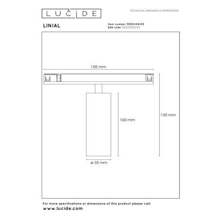 Lucide Premium LINIAL BIX Spot sur rail - Smart - 48V Track - 1xLED - Champagne