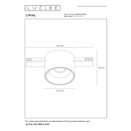 Lucide Premium LINIAL LUX Spot sur rail - Smart - 48V Track - 1xLED - Canon Fusil Mat