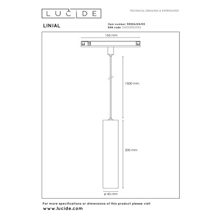 Lucide Premium LINIAL LUXUS Suspension - Smart - 48V Track - 1xLED - Champagne