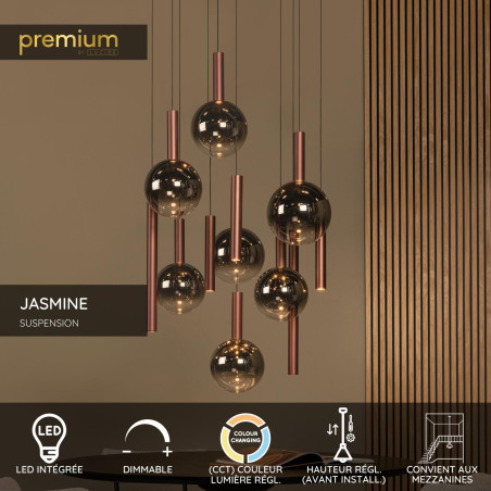 Lucide JASMINE - Suspension - Ø 75 cm - LED Dim. - CCT - 12x4,5W 2200K/3300K - Cuivre - Premium