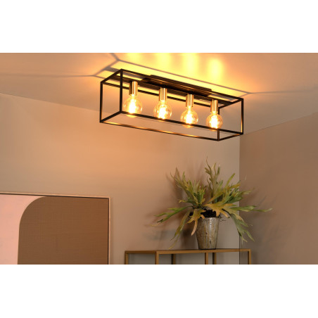 Lucide RUBEN - Plafonnier - 4xE27 - Noir - L 90 x P 20 x H 22,5 cm