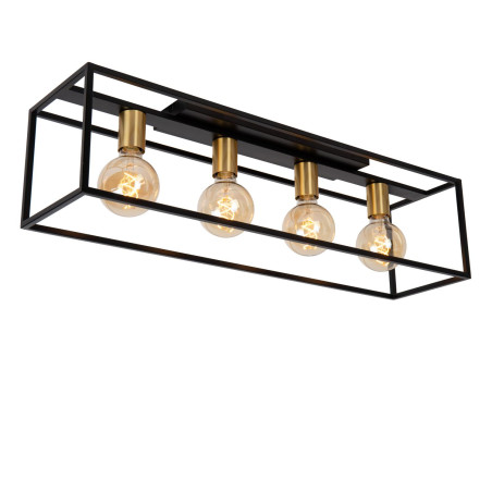 Lucide RUBEN - Plafonnier - 4xE27 - Noir - L 90 x P 20 x H 22,5 cm