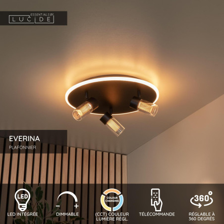 Lucide EVERINA - Plafonnier - Ø 40 cm - LED Dim. - CCT - 2200K/6500K - Noir - Essential