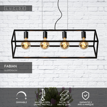 Lucide FABIAN - Suspension - 4xE27 - Noir