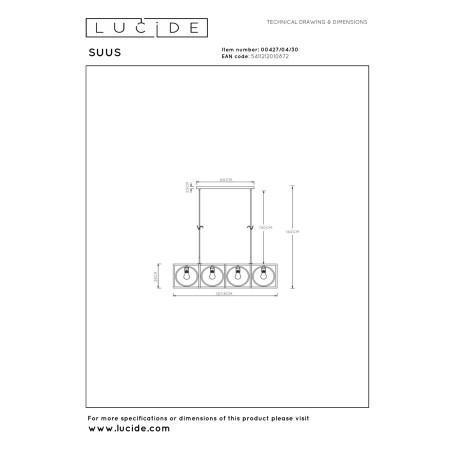 Lucide SUUS - Suspension - 4xE27 - Noir