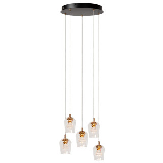Lucide BERLIANE - Suspension - Ø 34 cm - LED Dim. - 5x4W 2700K - Avec module LED remplaçable - Transparent - Essential