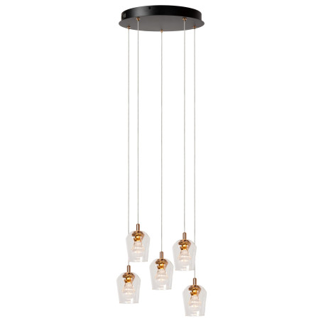Lucide BERLIANE - Suspension - Ø 34 cm - LED Dim. - 5x4W 2700K - Avec module LED remplaçable - Transparent - Essential