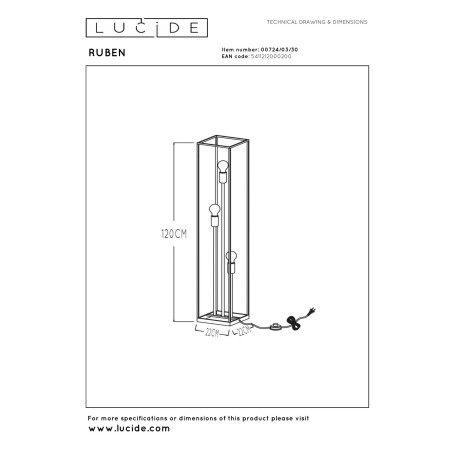 Lucide RUBEN - Lampadaire - 3xE27 - Noir