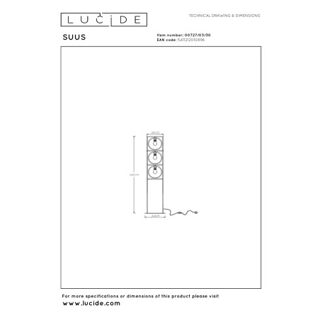 Lucide SUUS - Lampadaire - 3xE27 - Noir