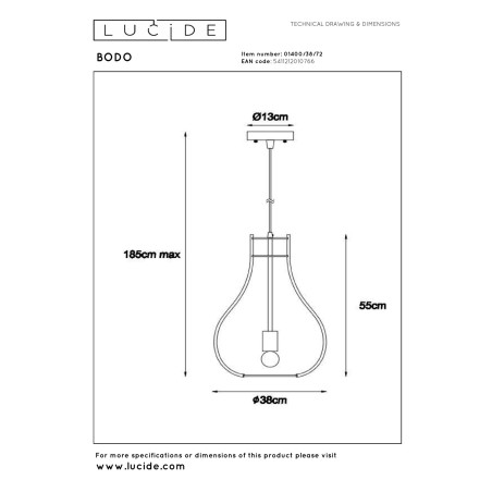 Lucide BODO - Suspension - Ø 38 cm - 1xE27 - Bois clair