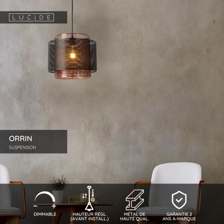 Lucide ORRIN - Suspension - Ø 34 cm - 1xE27 - Noir