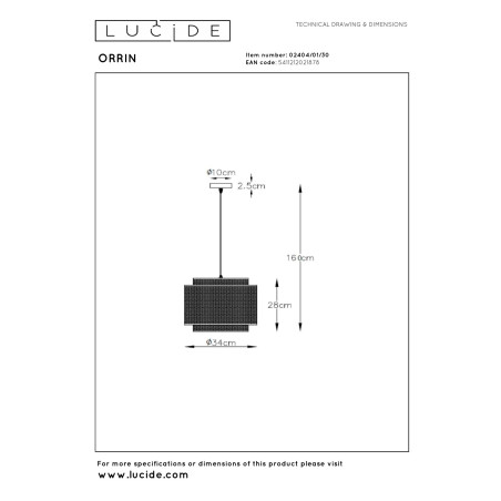 Lucide ORRIN - Suspension - Ø 34 cm - 1xE27 - Noir