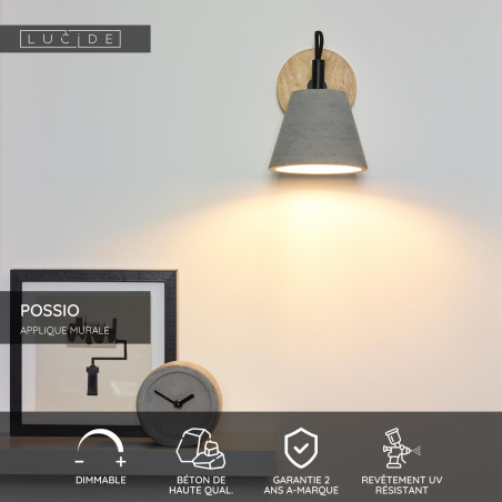 Lucide POSSIO - Applique murale - 1xE14 - Gris