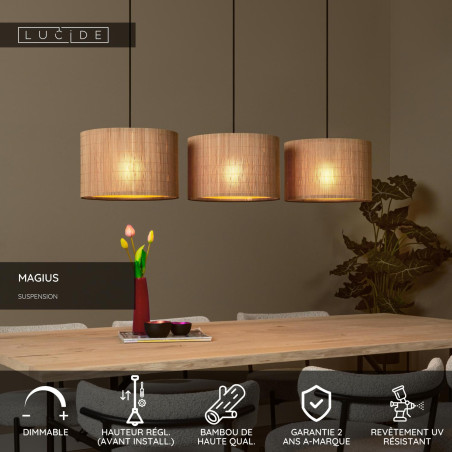 Lucide MAGIUS - Suspension - 3xE27 - Naturel