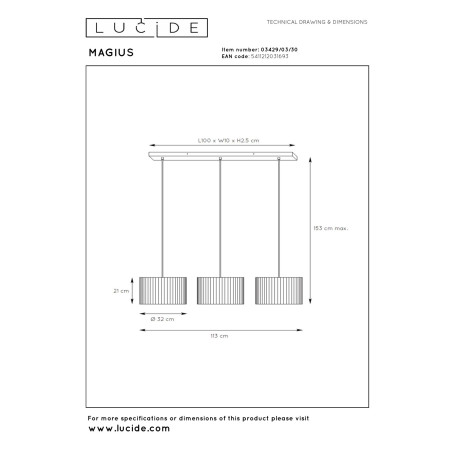 Lucide MAGIUS - Suspension - 3xE27 - Naturel