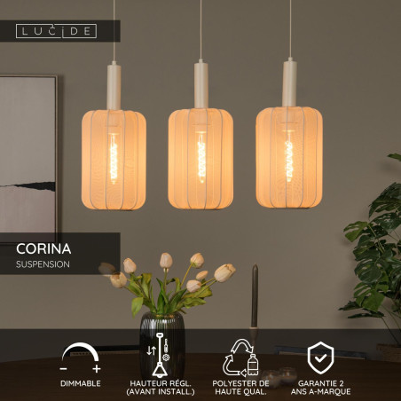 Lucide CORINA - Suspension - 3xE27 - Crème