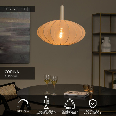 Lucide CORINA - Suspension - Ø 50 cm - 1xE27 - Crème