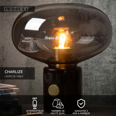 Lucide CHARLIZE - Lampe de table - Ø 23 cm - 1xE27 - Noir
