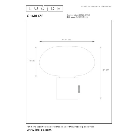 Lucide CHARLIZE - Lampe de table - Ø 23 cm - 1xE27 - Noir