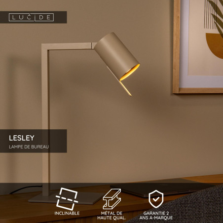 Lucide LESLEY - Lampe de bureau - 1xGU10 (MR16) - Taupe