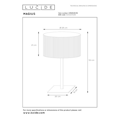Lucide MAGIUS - Lampe de table - Ø 28 cm - 1xE27 - Naturel