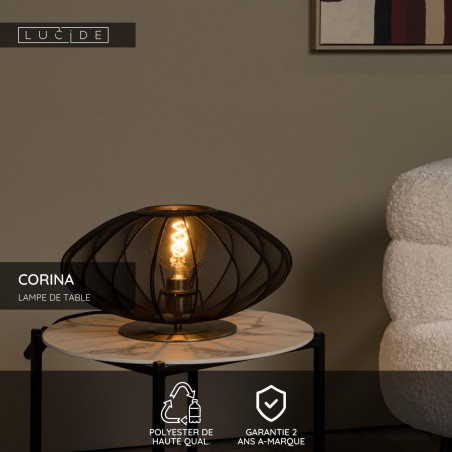 Lucide CORINA - Lampe de table - Ø 40 cm - 1xE27 - Noir