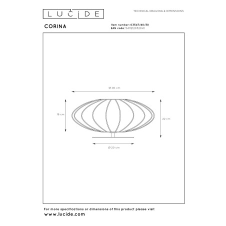 Lucide CORINA - Lampe de table - Ø 40 cm - 1xE27 - Noir