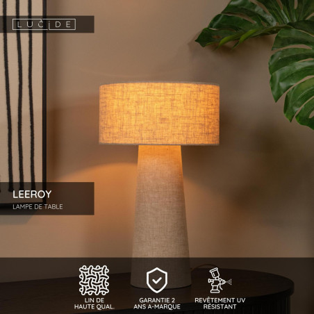 Lucide LEEROY - Lampe de table - Ø 30 cm - 1xE27 - Taupe