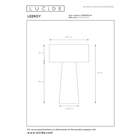 Lucide LEEROY - Lampe de table - Ø 30 cm - 1xE27 - Taupe