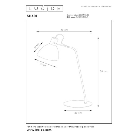 Lucide SHADI - Lampe de bureau - Ø 20 cm - 1xE14 - Noir