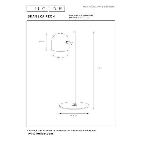 Lucide SKANSKA RECH - Lampe de bureau Rechargeable Intérieur/Extérieur - - L 21 x P 16 x H 46 cm - Café / Noir