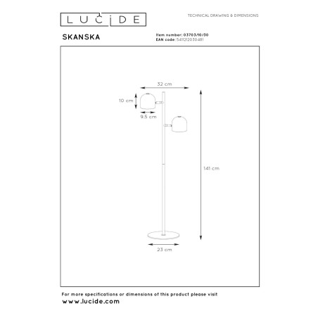Lucide SKANSKA - Lampadaire - LED 3 StepDim - 2x5W 3000K - Noir
