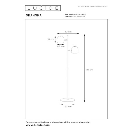 Lucide SKANSKA - Lampadaire - LED 3 StepDim - 2x5W 3000K - Blanc