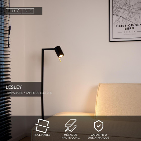 Lucide LESLEY - Lampadaire / lampe de lecture - 1xGU10 (MR16) - Noir