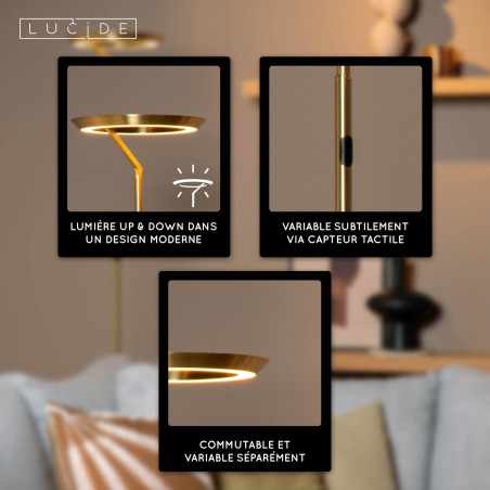 Lucide CELESTE - Lampadaire - Ø 28 cm - LED Dim. - 1x21W 2700K - Or Mat / Laiton