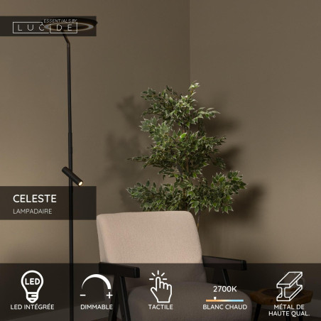 Lucide CELESTE - Lampadaire - Ø 28 cm - LED Dim. - 2700K - Noir - Essential