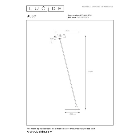 Lucide ALEC - Lampadaire - LED 3 StepDim - G9 - 1x3W 2700K - Des anneaux interchangeables inclus - Noir