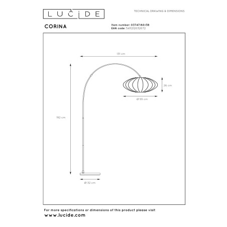 Lucide CORINA - Lampadaire arceau - 1xE27 - Crème