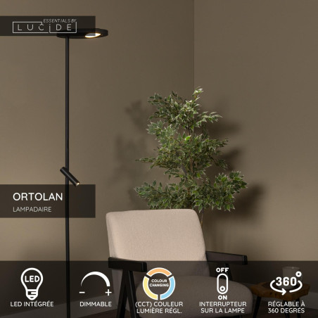 Lucide ORTOLAN - Lampadaire - LED Dim. - CCT - 2700K/4000K - Noir - Essential