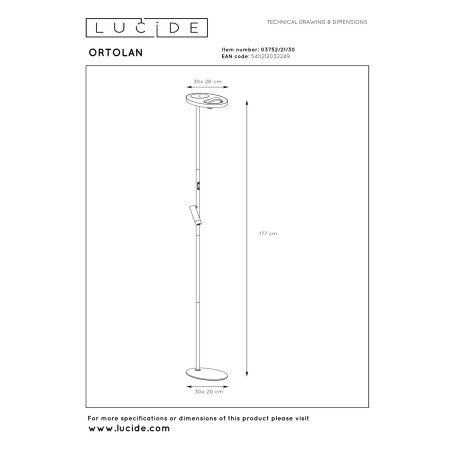 Lucide ORTOLAN - Lampadaire - LED Dim. - CCT - 2700K/4000K - Noir - Essential