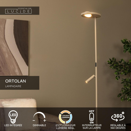 Lucide ORTOLAN - Lampadaire - LED Dim. - CCT - 2700K/4000K - Taupe - Essential