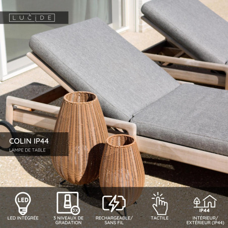 Lucide COLIN IP44 - Lampe de table Rechargeable Intérieur/Extérieur - Batterie/Piles - LED 3 StepDim - 1x3W 3000K - IP44 -