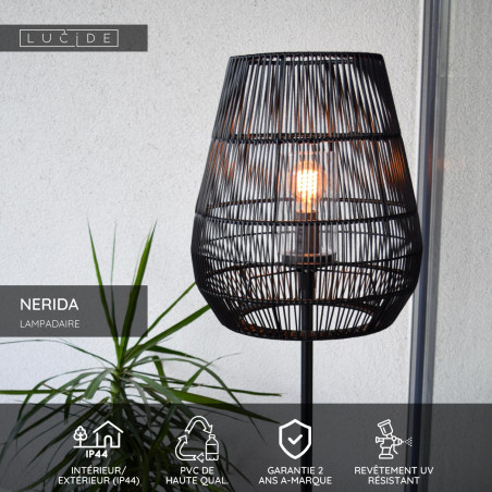Lucide NERIDA - Lampadaire Intérieur/Extérieur - Ø 35 cm - 1xE27 - IP44 - Noir