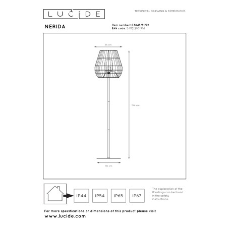 Lucide NERIDA - Lampadaire Intérieur/Extérieur - Ø 35 cm - 1xE27 - IP44 - Naturel