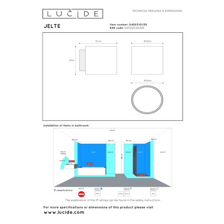 Lucide JELTE - Applique murale Salle de bains - 1xG9 - IP44 - Noir