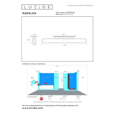 Lucide MADELON - Applique murale Salle de bains - LED - 1x9W 2700K - IP44 - Noir