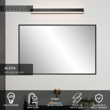 Lucide ALEXA - Applique murale Salle de bains - LED - 1x8W 2700K - IP44 - Noir