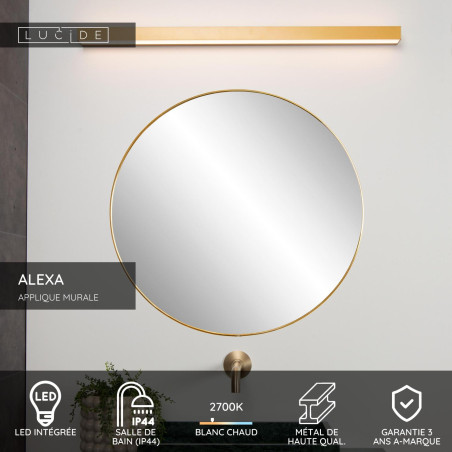 Lucide ALEXA - Applique murale Salle de bains - LED - 1x13W 2700K - IP44 - Or Mat / Laiton