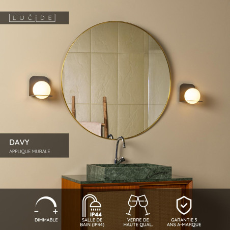 Lucide DAVY - Applique murale Salle de bains - 1xG9 - IP44 - Noir
